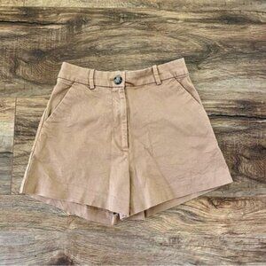H&M Tailored High Waisted Stretch Cotton Shorts in Camel Brown Size 2 LIKE NEW